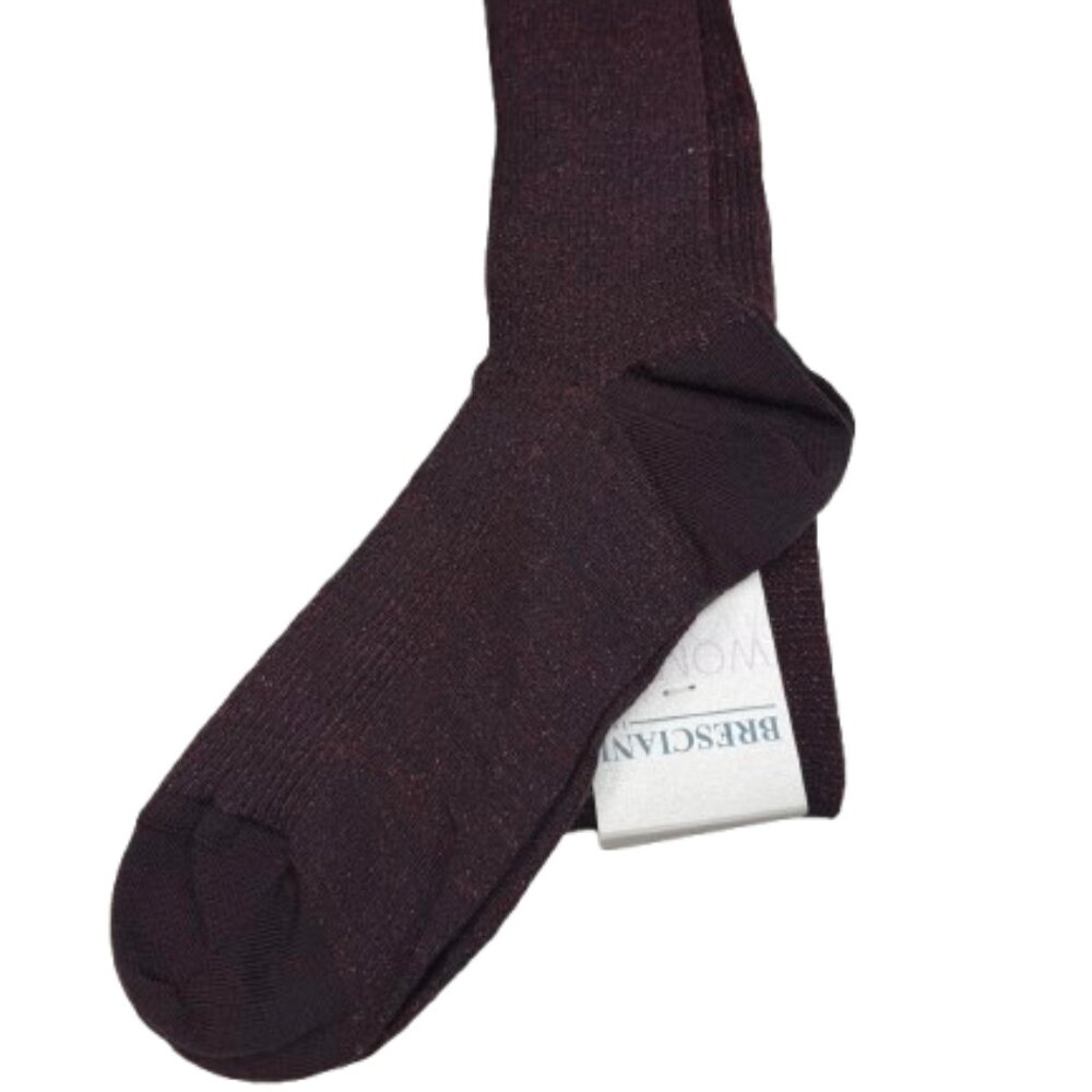 Bresciani 1970 Woman Italian Thigh High Dark Plum Glittery Socks New W/Tags